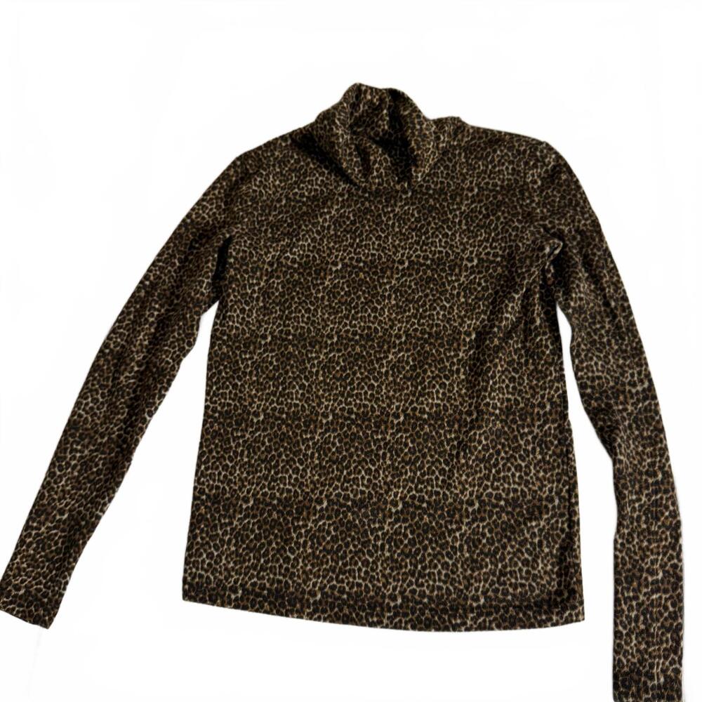 ZARA Brown & Black Leopard Print Cotton Turtleneck Size Small. Y2K